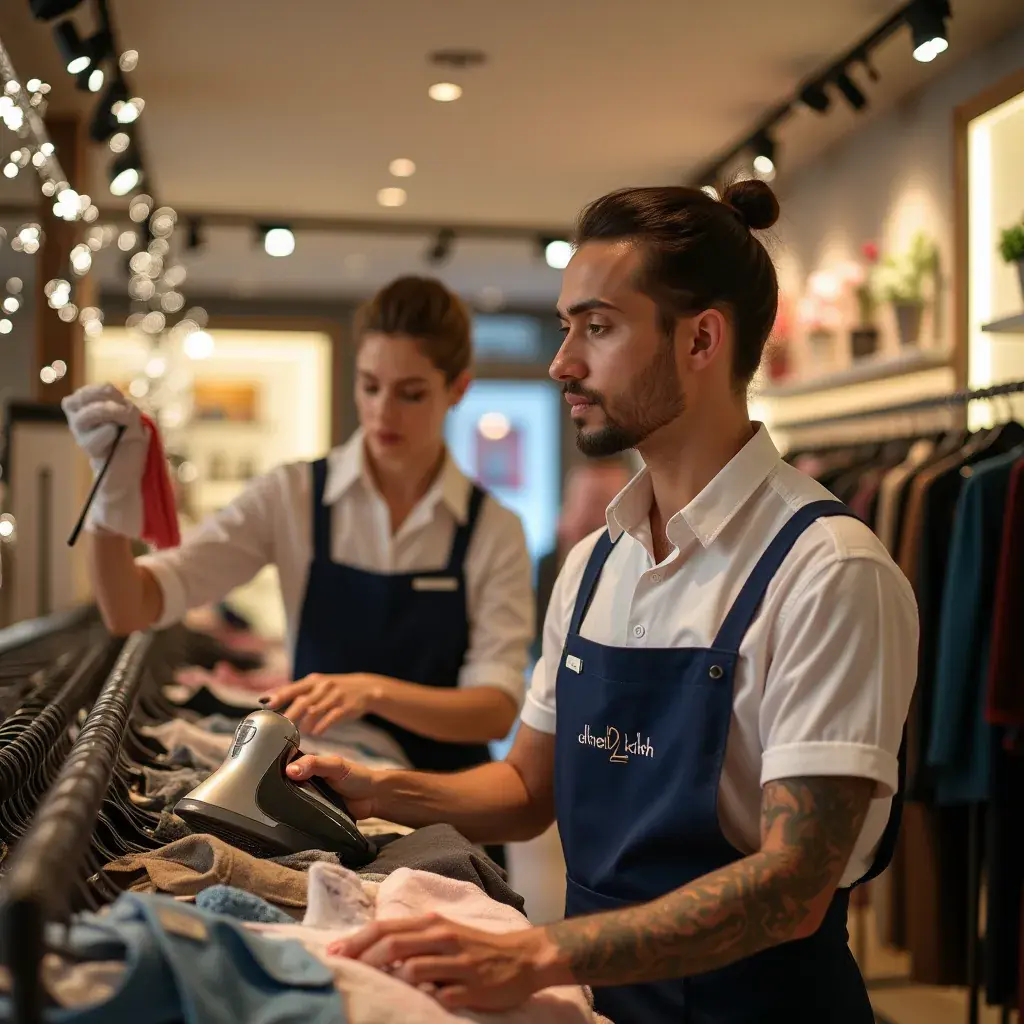A sparkling kitchen countertop with cleaning supplies neatly arranged nearby.