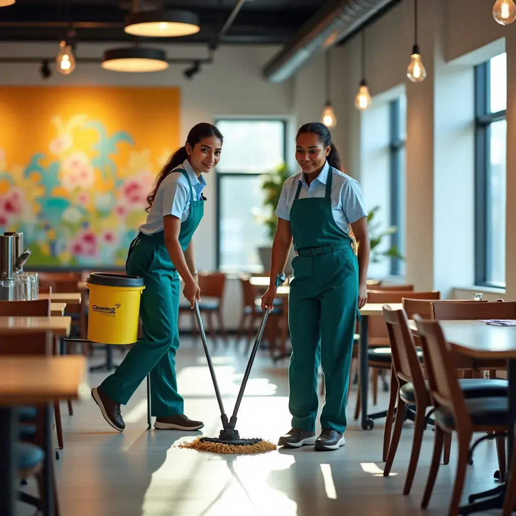 Close-up of a cleaner applying a disinfectant spray on a door handle.