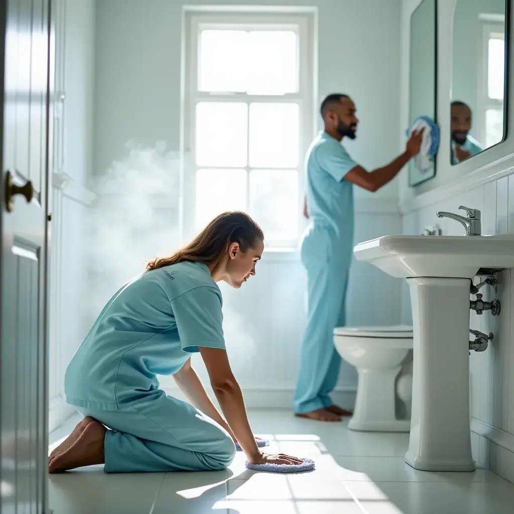 A well-organized cleaning cart filled with various cleaning tools and products.